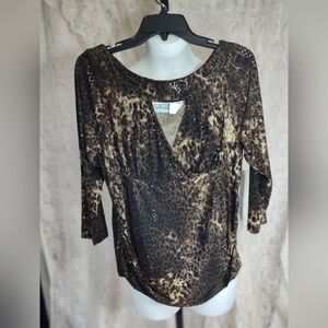 Patchington Brown Cream sexy Top W/Bling  NWT